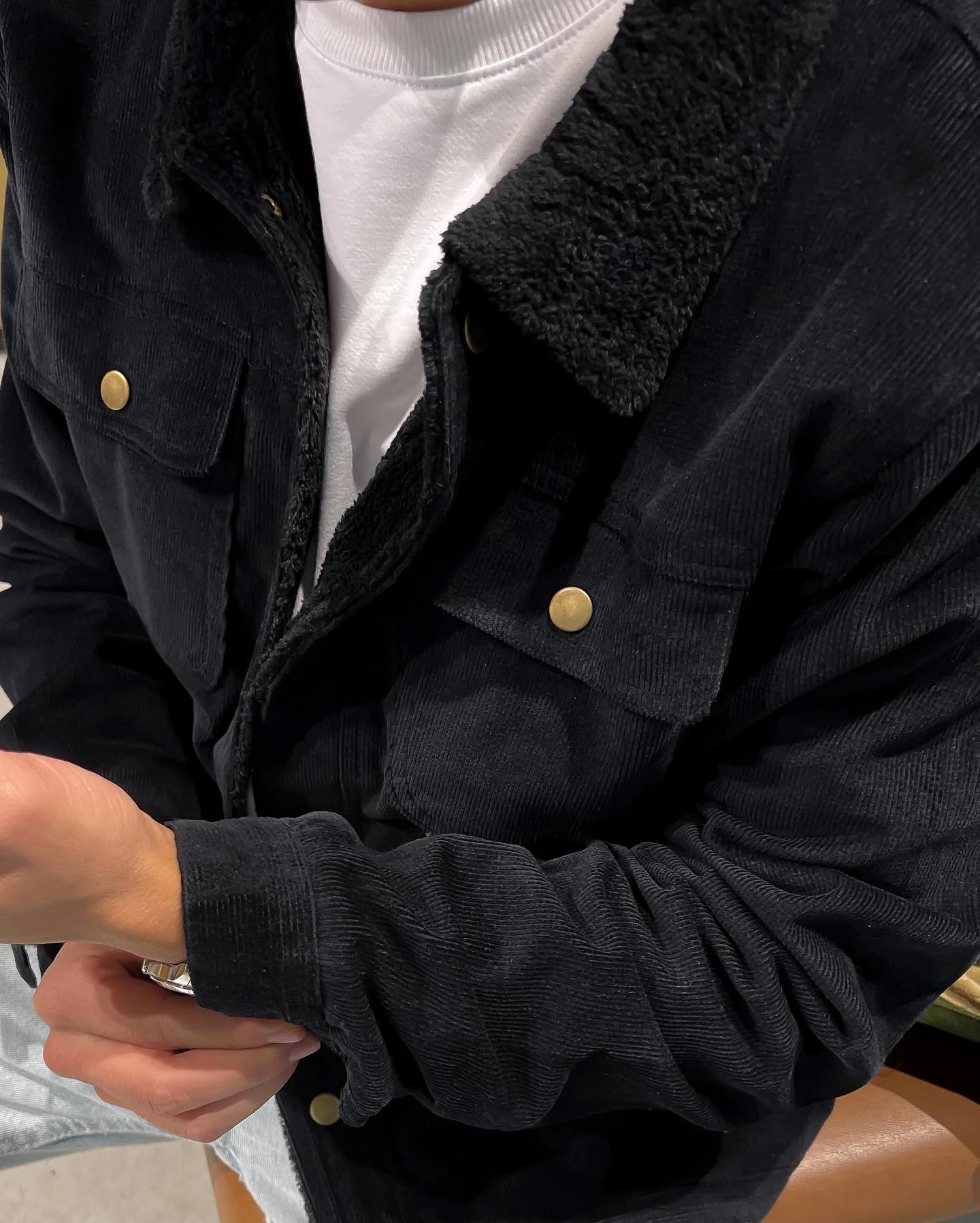 FLEECE-LINED CORDUROY JACKET  BLACK - Image 3
