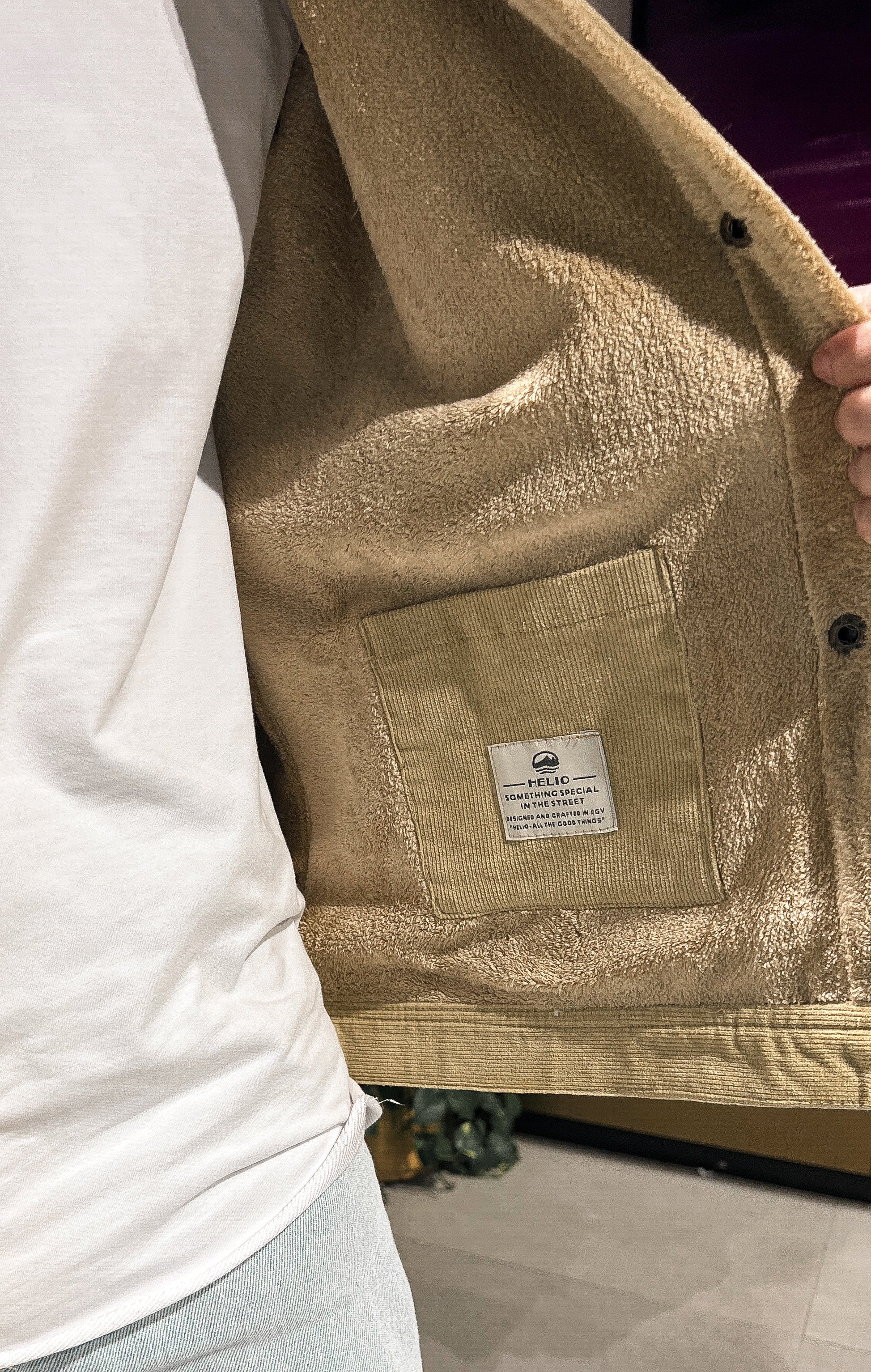 FLEECE-LINED CORDUROY JACKET BEIGE - Image 6